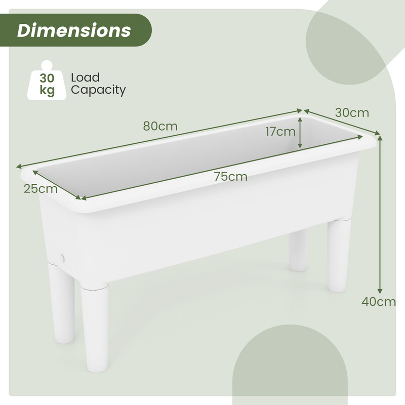 Upphöjd odlingslåda i plast med avtagbara ben och dräneringshål, 29 liter, vit