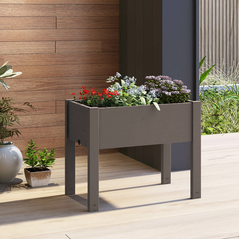 Självbevattnande upphöjd odlingslåda i plast 53L med smart bevattningssystem kaffe färg