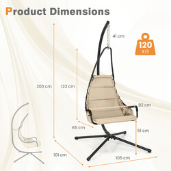 Hängfåtölj med ställning och extra stor vadderad sits i beige med robust metallram