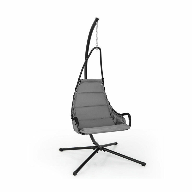 Hängfåtölj med ställning och extra stor vadderad sits i robust metallram