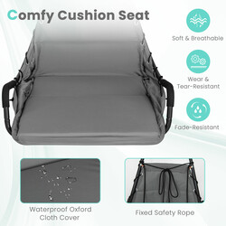 Hängfåtölj med ställning och extra stor vadderad sits i robust metallram, grå