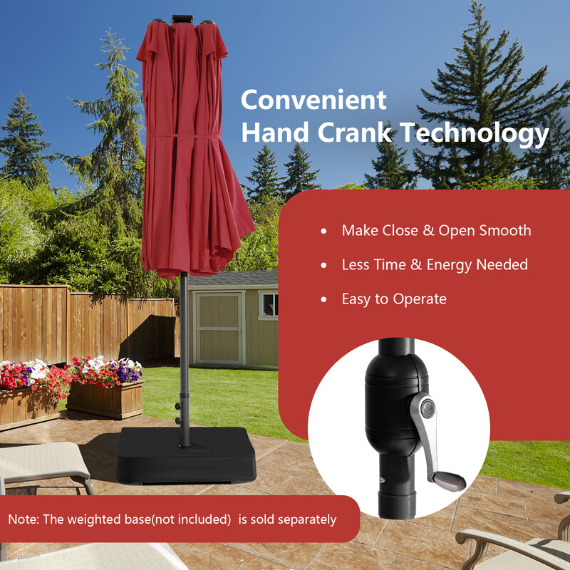 Dubbelsidigt terrassparasoll 470 cm med 48 sol-LED-lampor och vev, röd