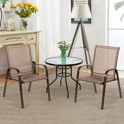 2-pack trädgårdsstolar med böjda armstöd och förstärkt metallram för utomhusbruk brun