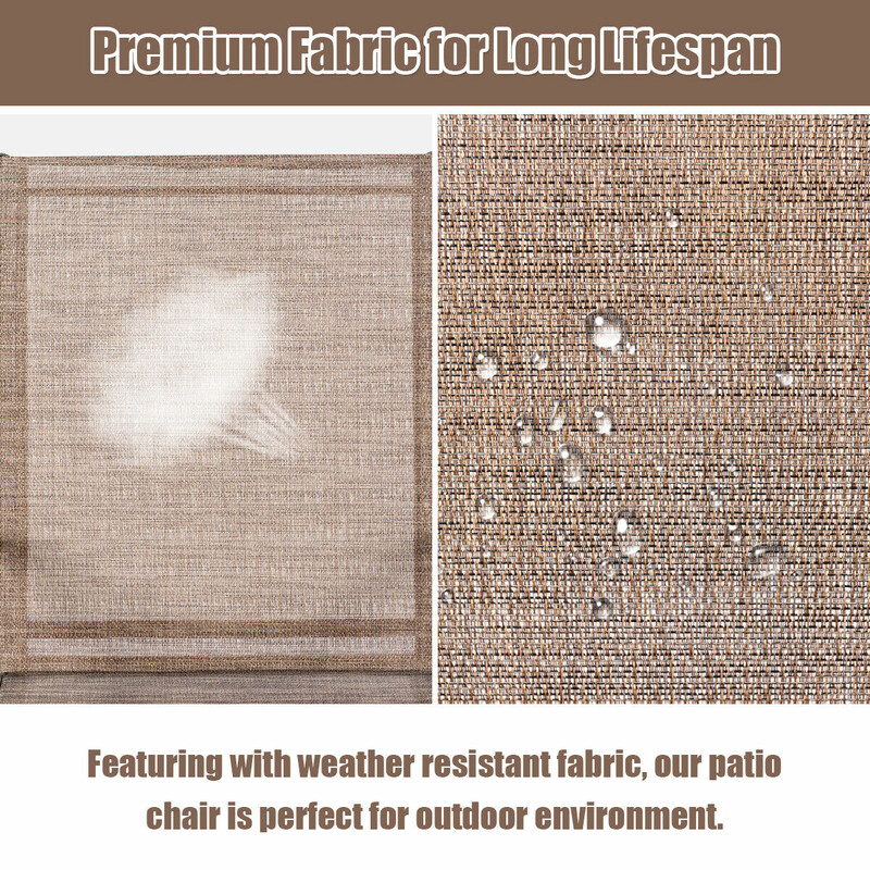 2-pack trädgårdsstolar med böjda armstöd och förstärkt metallram för utomhusbruk brun