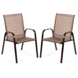 2-pack trädgårdsstolar med böjda armstöd och förstärkt metallram för utomhusbruk brun