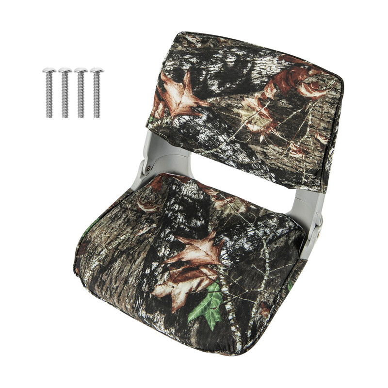 Vikbar båtsits med låg ryggstöd och kamouflagemönster för optimal komfort och hållbarhet