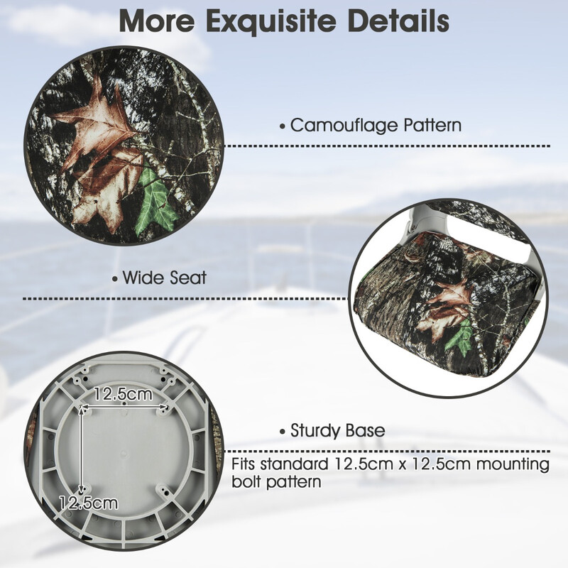 Vikbar båtsits med låg ryggstöd och kamouflagemönster för optimal komfort och hållbarhet