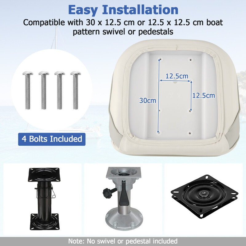 Vadderad båtstol med vattentätt PVC-läder och tjock skumvaddering i vit färg