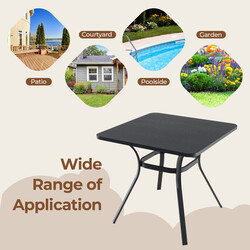 Kvadratiskt terrassbord i trälook för fyra personer, 80 x 80 cm, grå metall