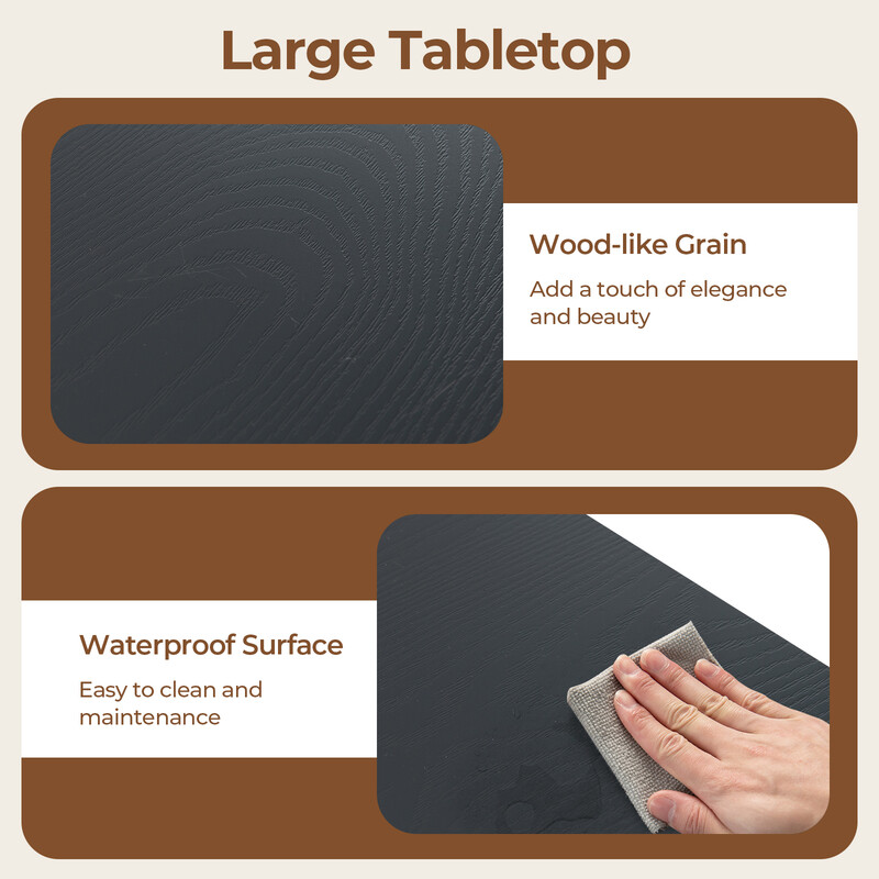 Kvadratiskt terrassbord i trälook för fyra personer, 80 x 80 cm, grå metall