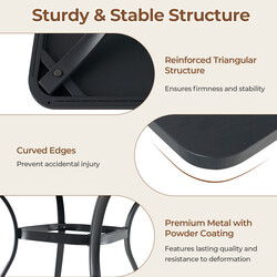 Kvadratiskt terrassbord i trälook för fyra personer, 80 x 80 cm, grå metall