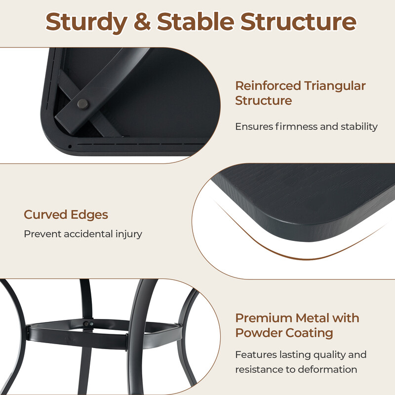 Kvadratiskt terrassbord i trälook för fyra personer, 80 x 80 cm, grå metall