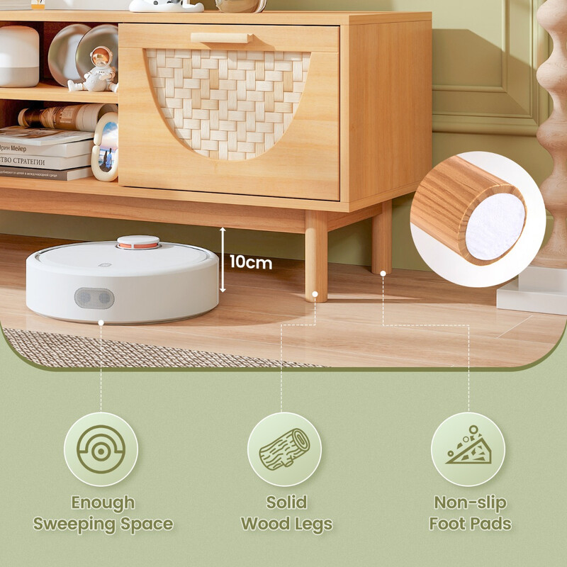 Tv-bänk med 2 lådor och öppna hyllor för tv upp till 55 tum