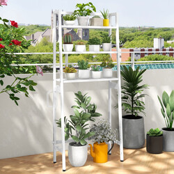 Fristående toaletthylla med justerbara hyllor och krokar för badrumsförvaring, vit 65x28x159 cm