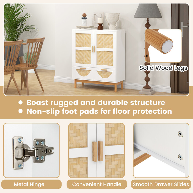 Sidoskåp med bambumönster, justerbar hylla och två lådor för flexibel förvaring