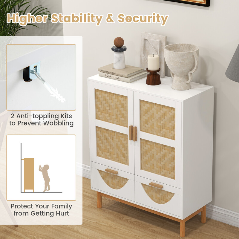 Sidoskåp med bambumönster, justerbar hylla och två lådor för flexibel förvaring