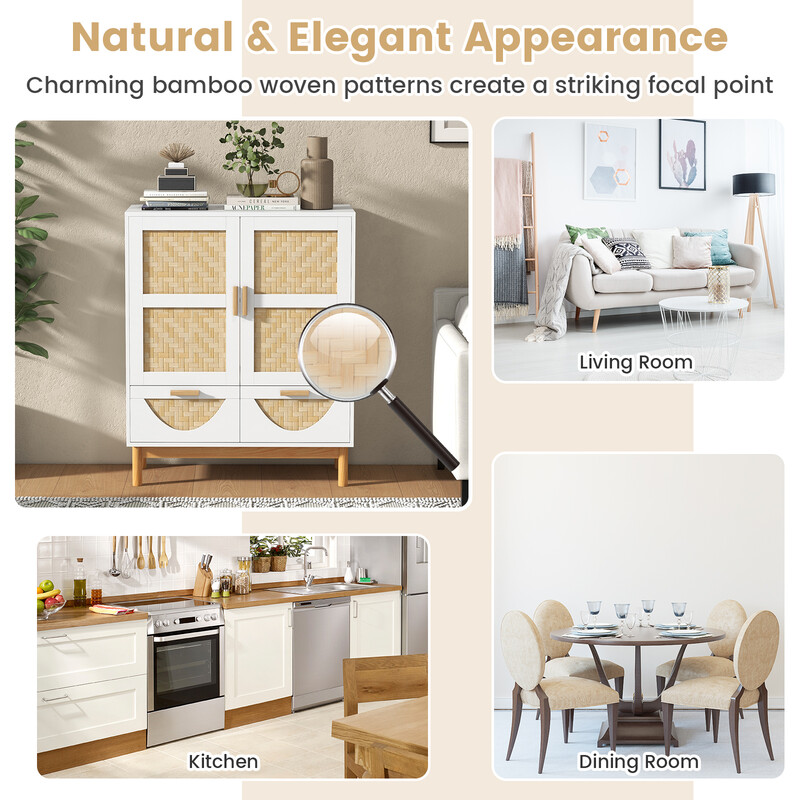 Sidoskåp med bambumönster, justerbar hylla och två lådor för flexibel förvaring