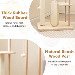 Klätterträd i trä med klösbräda och vadderad sittplats för katter, beige 59x47x112 cm