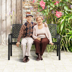 Trädgårdsbänk i metall för 2-3 personer med ryggstöd och armstöd, svart 127x62x86 cm