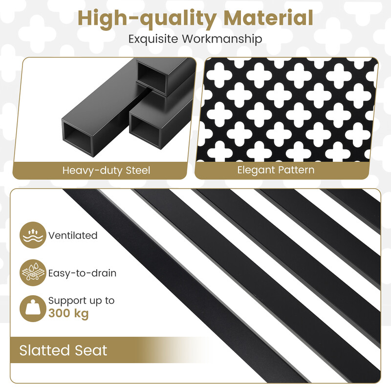 Trädgårdsbänk i metall för 2-3 personer med ryggstöd och armstöd, svart 127x62x86 cm