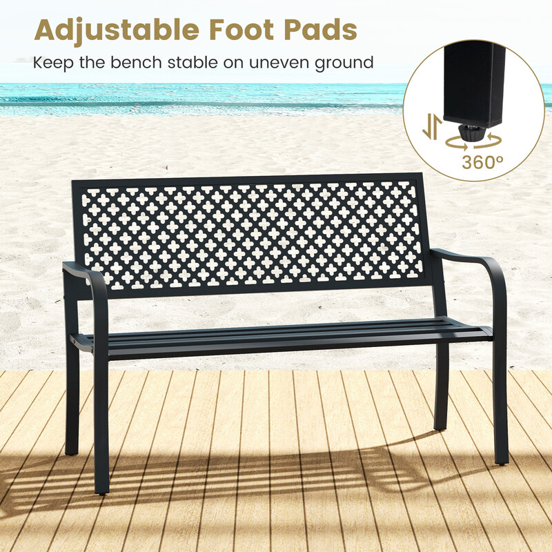 Trädgårdsbänk i metall för 2-3 personer med ryggstöd och armstöd, svart 127x62x86 cm