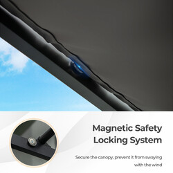 Grå pergola med skjutbart tak, vattentät och vintertålig för trädgård, 3,1 x 3,1 m