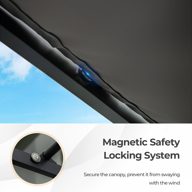 Grå pergola med skjutbart tak, vattentät och vintertålig för trädgård, 3,1 x 3,1 m