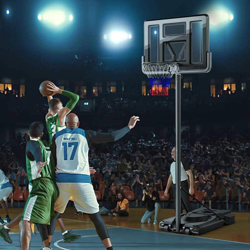 Höj- och sänkbar basketställning för utomhusbruk med stabil bas och hjul