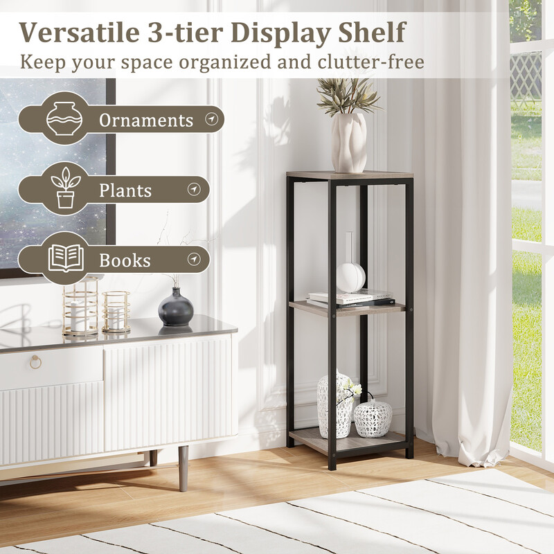 3-vånings metall växtställning med tippskydd och trädetaljer 30,5 x 30,5 x 91,5 cm