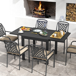 Utdragbart matbord i aluminium för utomhusbruk, mörkgrå, 80/160 x 80 cm, väderbeständigt