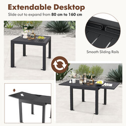 Utdragbart matbord i aluminium för utomhusbruk, mörkgrå, 80/160 x 80 cm, väderbeständigt
