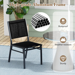 2-pack trädgårdsstolar i aluminium med andningsbart tyg och ergonomiskt ryggstöd svart