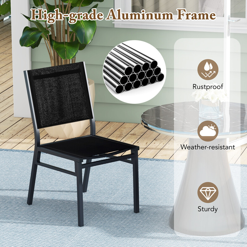 2-pack trädgårdsstolar i aluminium med andningsbart tyg och ergonomiskt ryggstöd svart