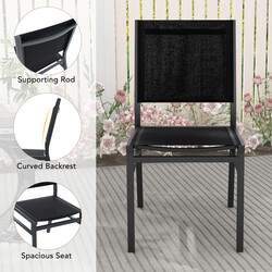 Svart aluminiumstol för trädgård och terrass med andningsbart tyg och ergonomiskt ryggstöd