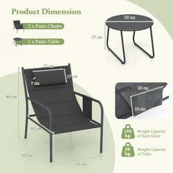 Elegant och bekvämt balkongmöbelset med 2 stolar och bord i grått, ergonomisk design