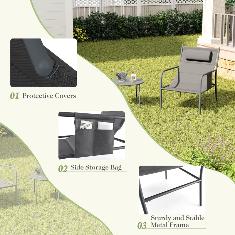 Elegant och bekvämt balkongmöbelset med 2 stolar och bord i grått, ergonomisk design