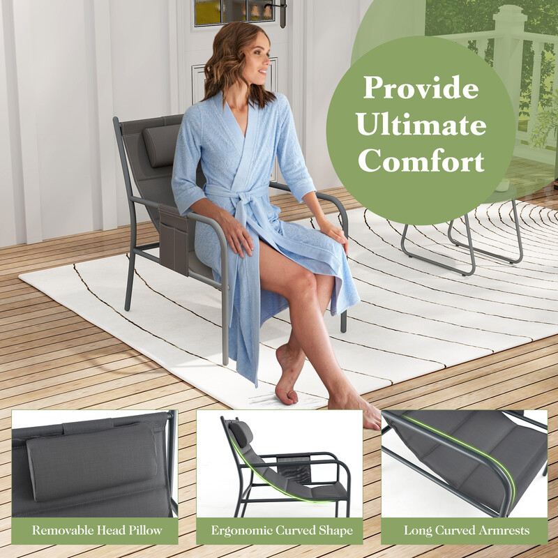 Elegant och bekvämt balkongmöbelset med 2 stolar och bord i grått, ergonomisk design