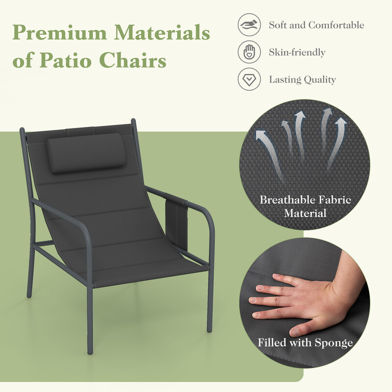 Elegant och bekvämt balkongmöbelset med 2 stolar och bord i grått, ergonomisk design