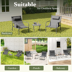 Elegant och bekvämt balkongmöbelset med 2 stolar och bord i grått, ergonomisk design