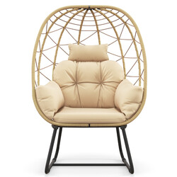 Rattan fåtölj med avtagbar kudde och metallram för inomhus och utomhus bruk beige