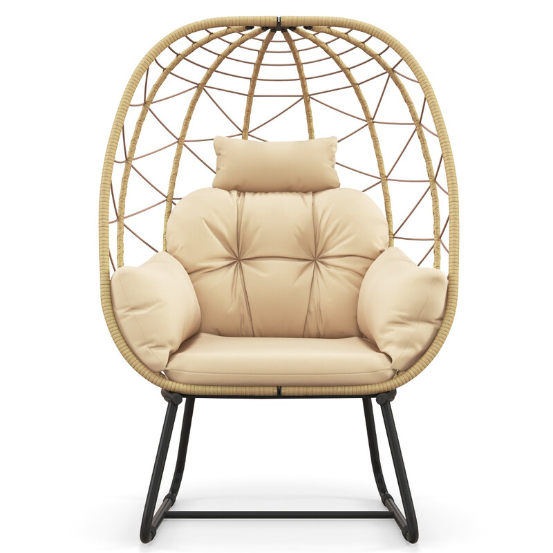 Rattan fåtölj med avtagbar kudde och metallram för inomhus och utomhus bruk beige