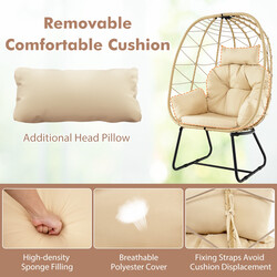 Rattan fåtölj med avtagbar kudde och metallram för inomhus och utomhus bruk beige