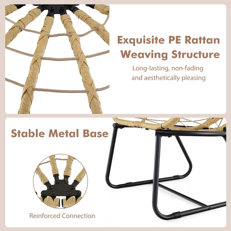 Rattan fåtölj med avtagbar kudde och metallram för inomhus och utomhus bruk beige