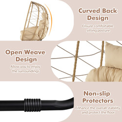 Rattan fåtölj med avtagbar kudde och metallram för inomhus och utomhus bruk beige