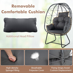 Rottingsfåtölj med avtagbar kudde och metallram, överdimensionerad loungesoffa i grått