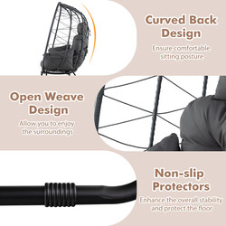 Rottingsfåtölj med avtagbar kudde och metallram, överdimensionerad loungesoffa i grått