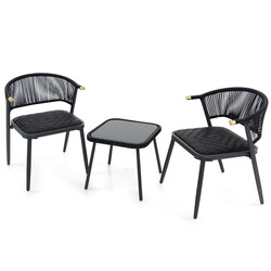 Rottingset för balkong med 2 stolar och bord i brun nyans