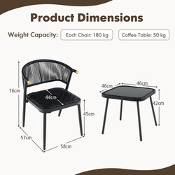 Rottingset för balkong med 2 stolar och bord i brun nyans