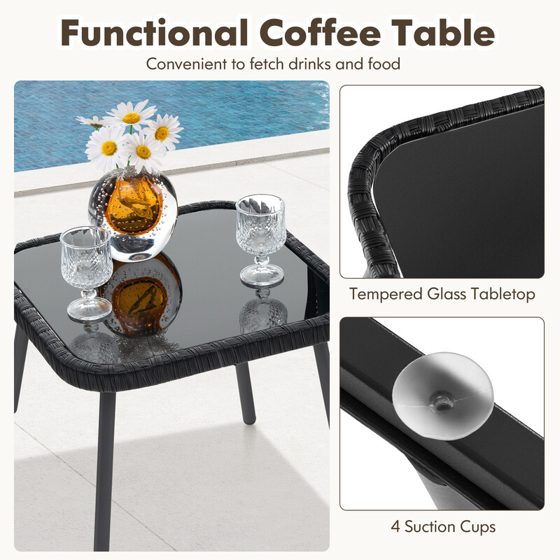 Rottingset för balkong med 2 stolar och bord i brun nyans