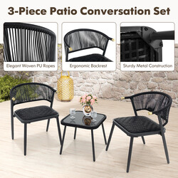 Rottingset för balkong med 2 stolar och bord i brun nyans